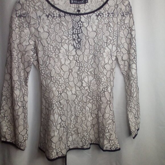 Allegra K Blouse S Long Sleeve Sheer Lace Floral White Black - Picture 14 of 16